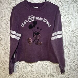 Disneyland Purple Cropped Pullover Purple Sweatshirt Size Small Mickey Mouse